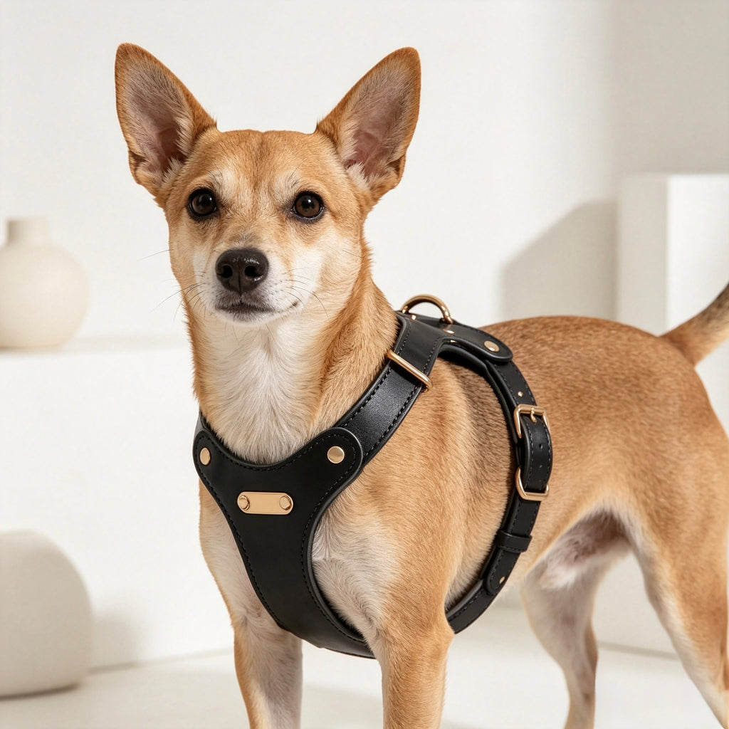 Pettorina per Cani Luxury con Finiture Dorate (Nero)