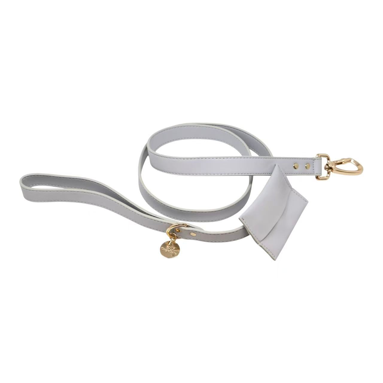 Guinzaglio Luxury con Porta Sacchetti e Dettagli Dorati (Grigio)