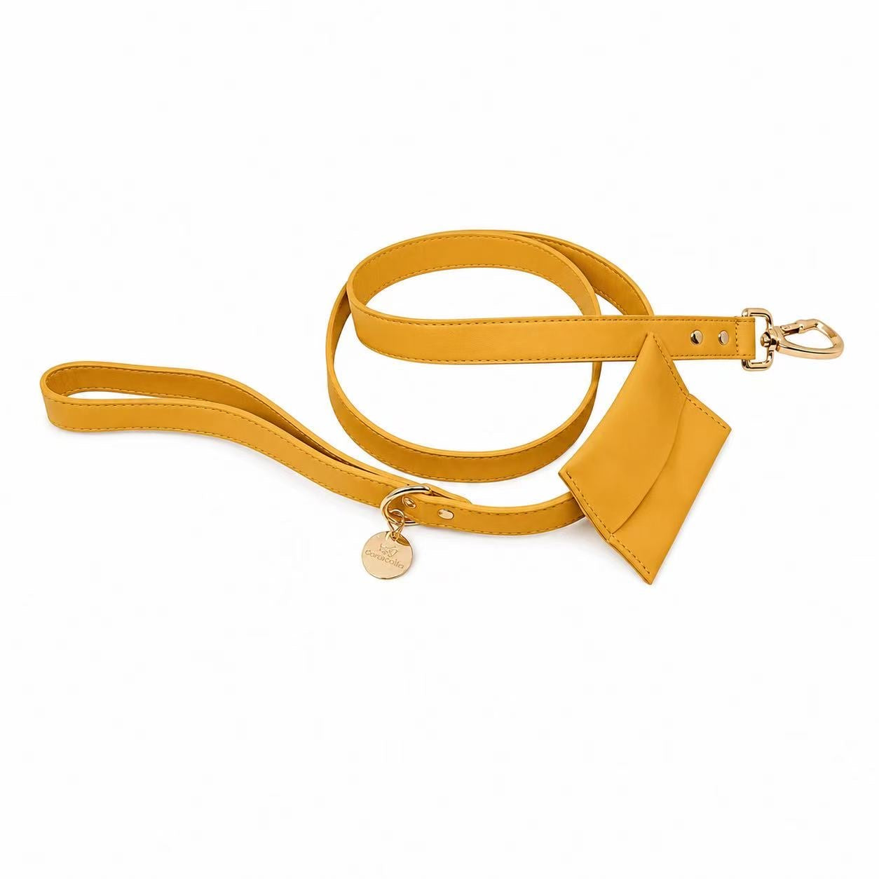 Guinzaglio Luxury con Porta Sacchetti e Dettagli Dorati (Giallo)