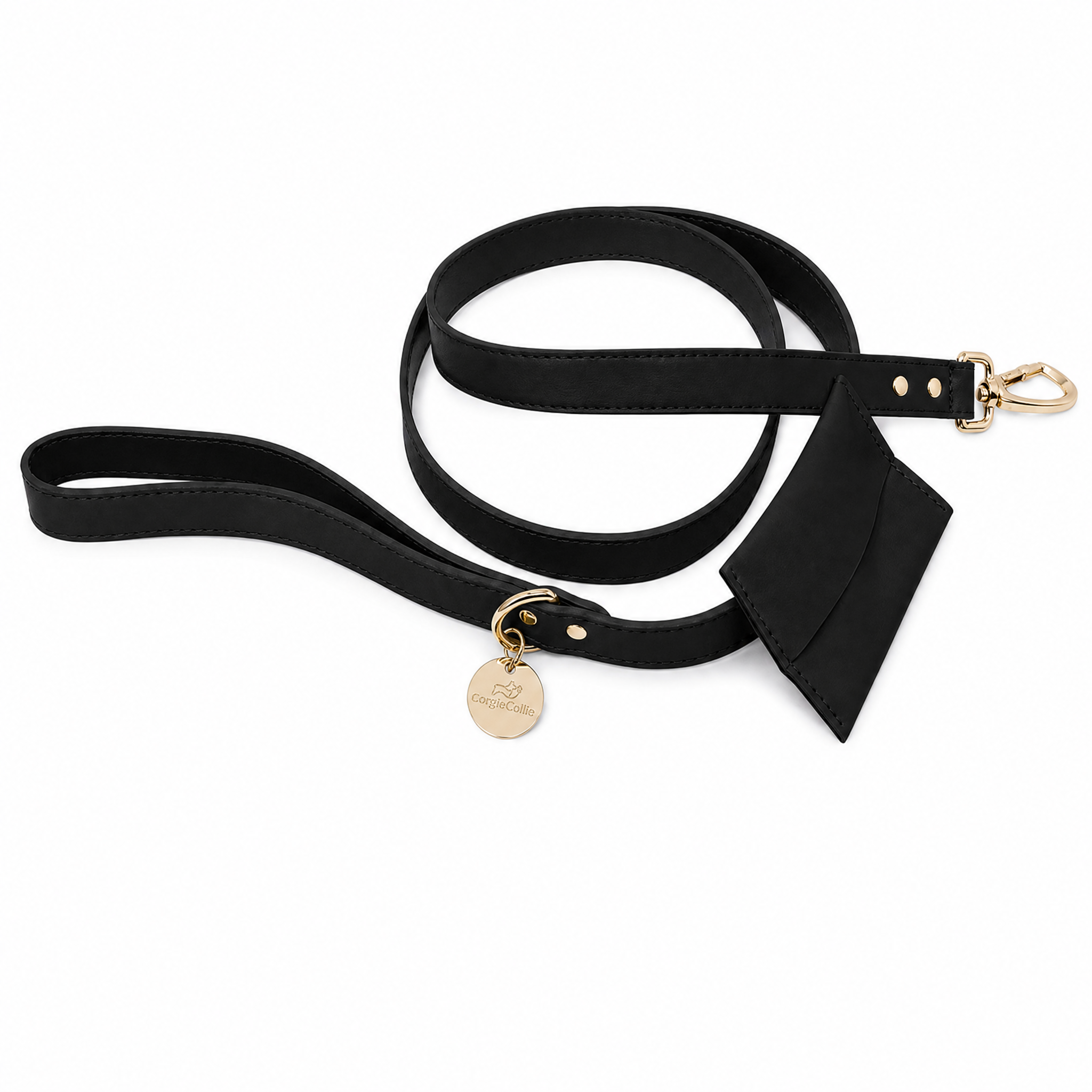Guinzaglio Luxury con Porta Sacchetti e Dettagli Dorati (Nero)