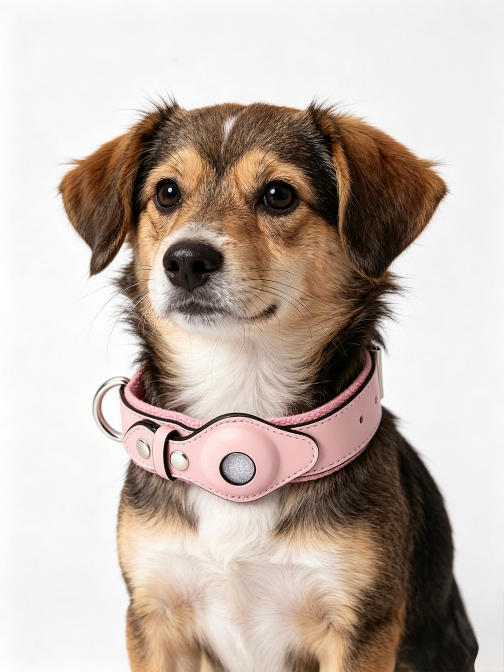 Collare in Pelle e Tessuto con Supporto Integrato per AirTag (Rosa)