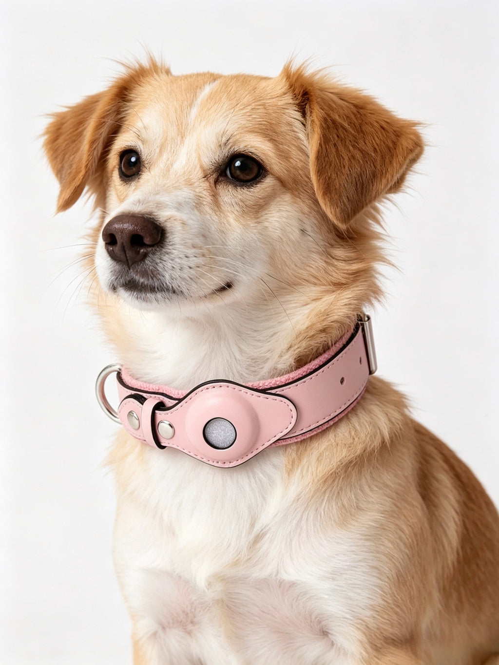 Collare in Pelle e Tessuto con Supporto Integrato per AirTag (Rosa)