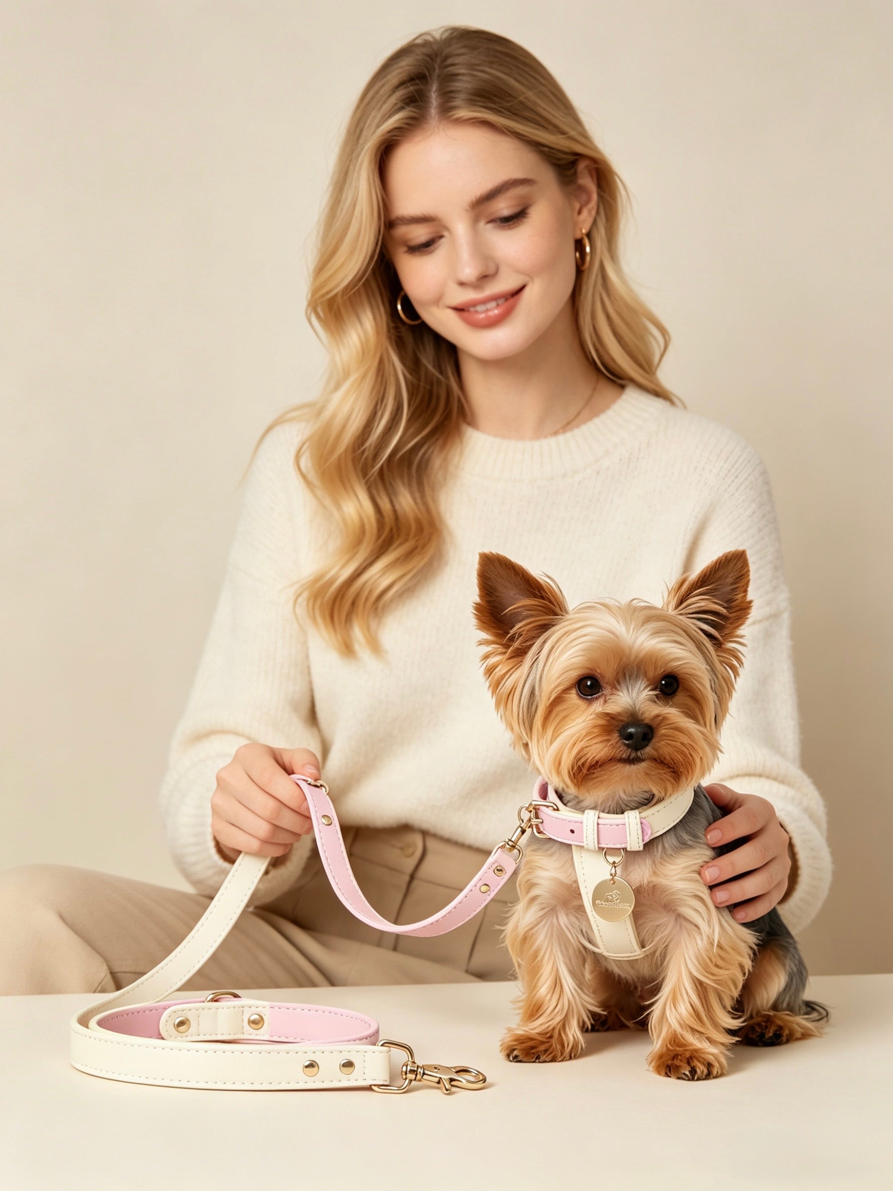 Guinzaglio Bicolore in Pelle Pastel (Rosa)
