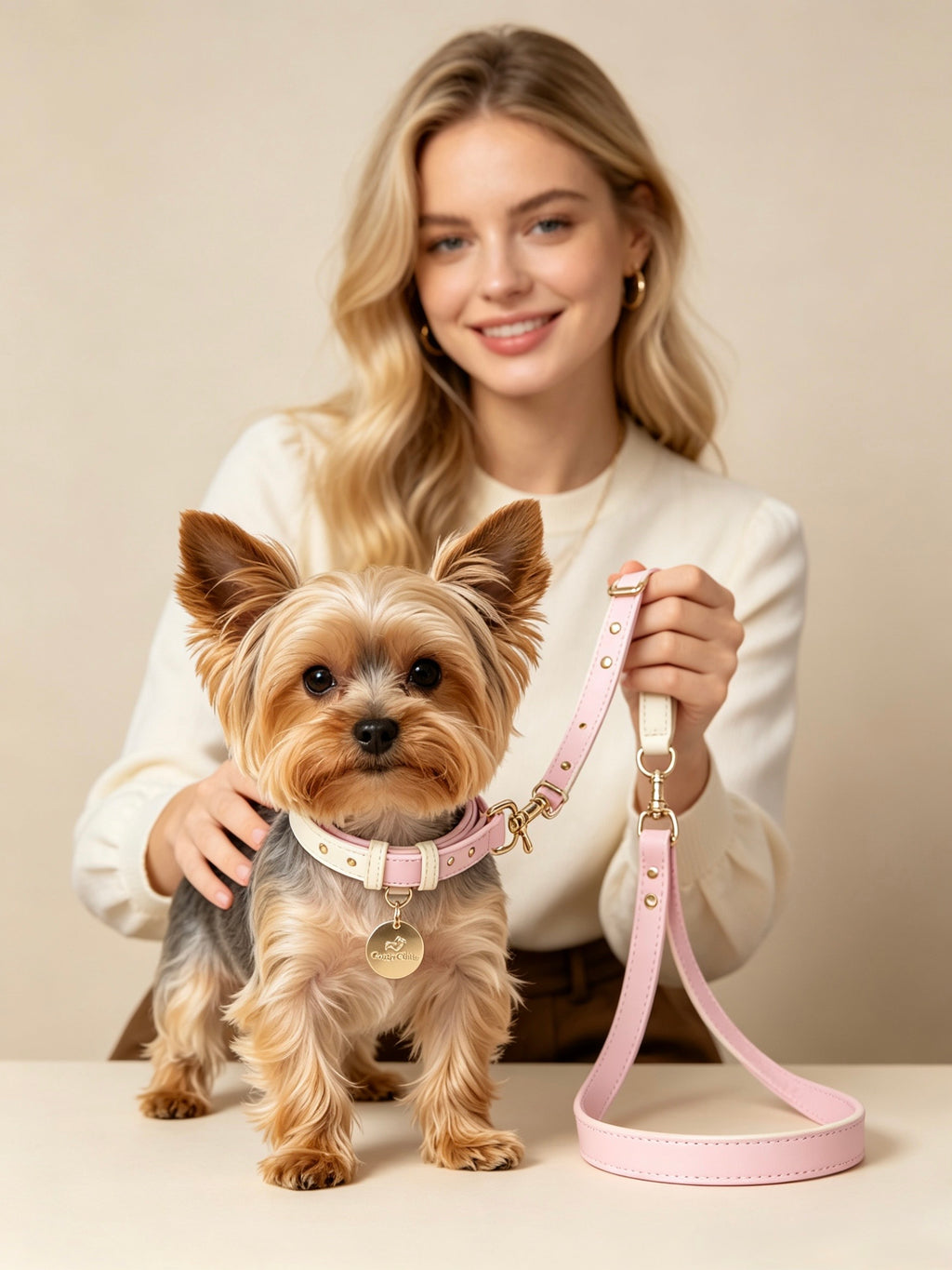 Collare Bicolore in Pelle Pastel (Rosa)