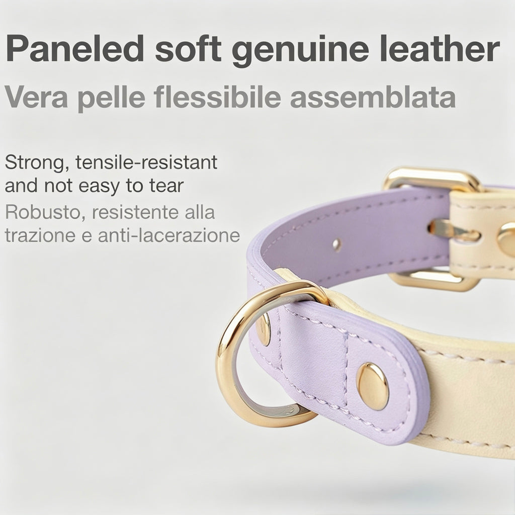 Collare Bicolore in Pelle Pastel (Lilla)
