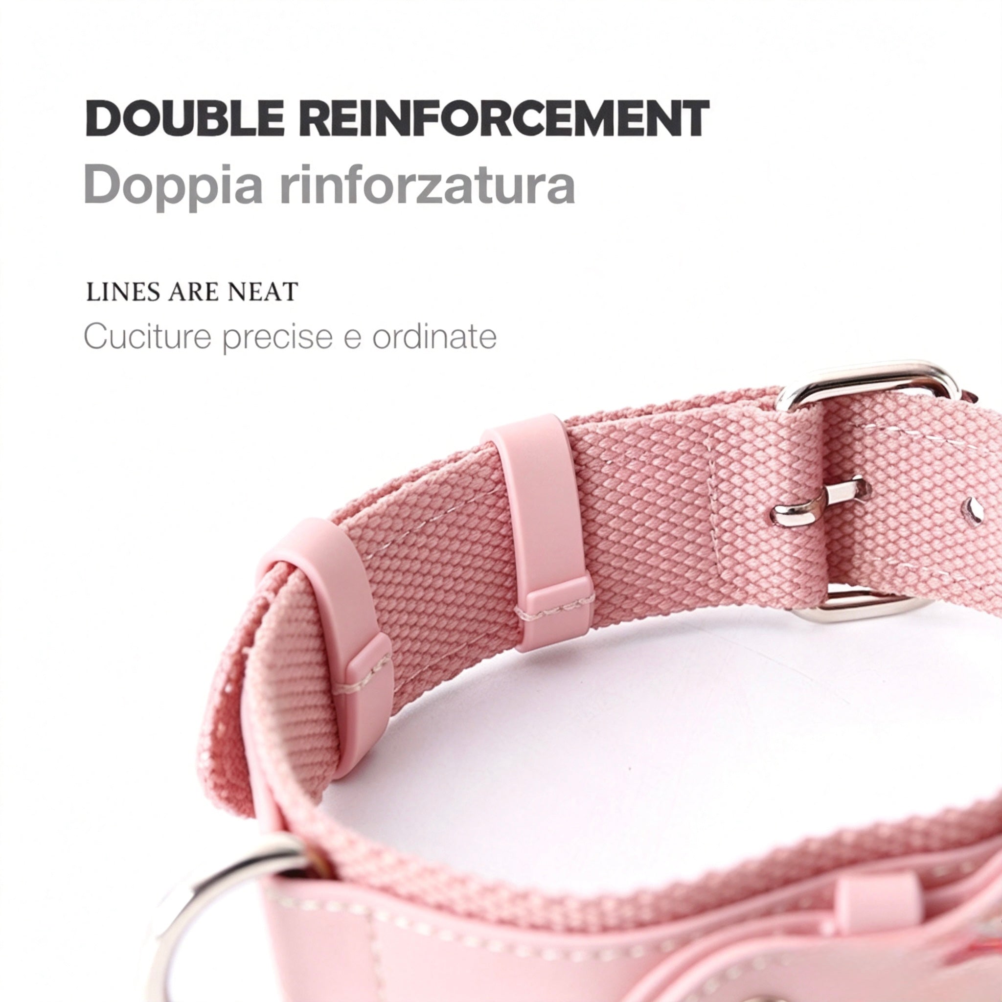 Collare in Pelle e Tessuto con Supporto Integrato per AirTag (Rosa)