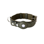 Leather and Fabric Collar with Integrated AirTag Holder (Military Green)