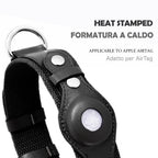 Collare in Pelle e Tessuto con Supporto Integrato per AirTag (Nero)