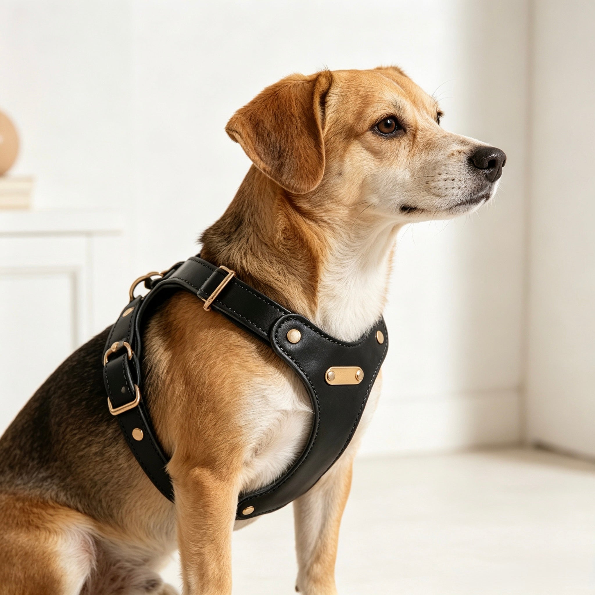 Pettorina per Cani Luxury con Finiture Dorate (Nero)